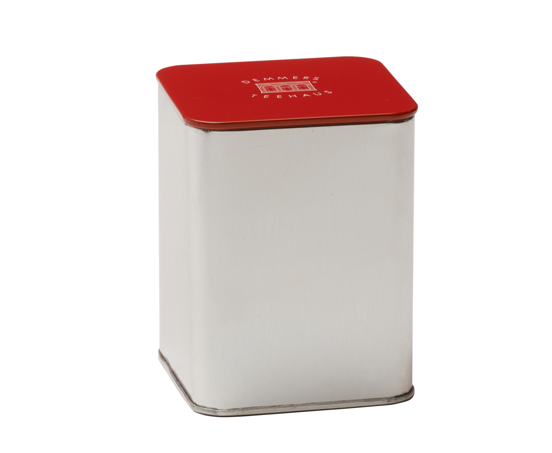 Teedose silber mit Flachdeckel rot